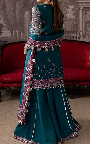 Maria Osama Khan Teal Organza Suit | Pakistani Embroidered Chiffon Dresses USA- Image 2