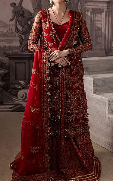 Maria Osama Khan Maroon Organza Suit | Pakistani Embroidered Chiffon Dresses USA- Image 1