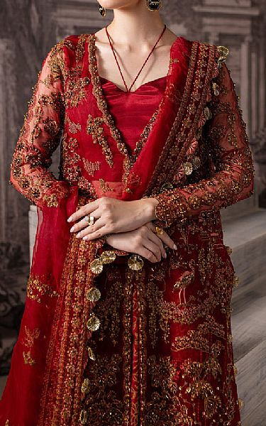 Maria Osama Khan Maroon Organza Suit | Pakistani Embroidered Chiffon Dresses USA- Image 3