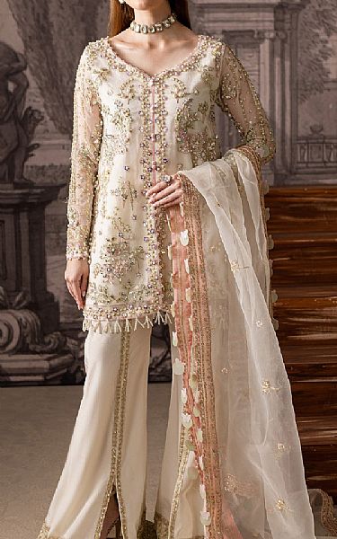 Maria Osama Khan White Organza Suit | Pakistani Embroidered Chiffon Dresses USA- Image 1