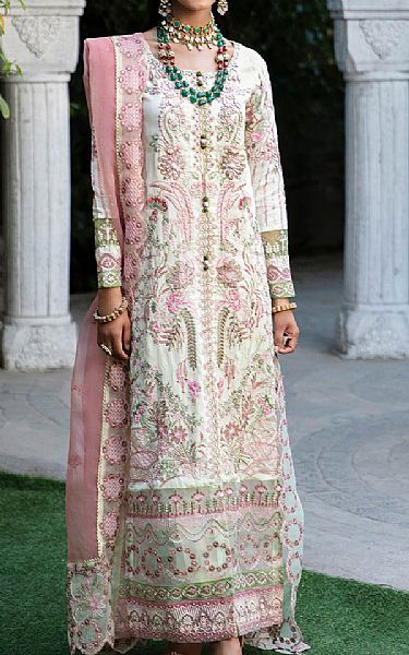 Maria Osama Khan Off White Grip Suit | Pakistani Embroidered Chiffon Dresses- Image 1
