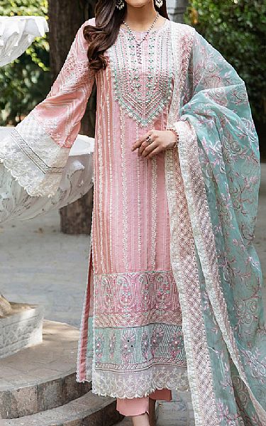 Maria Osama Khan Faded Pink Grip Suit | Pakistani Embroidered Chiffon Dresses- Image 1