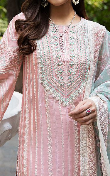 Maria Osama Khan Faded Pink Grip Suit | Pakistani Embroidered Chiffon Dresses- Image 3