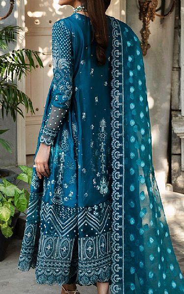 Maria Osama Khan Teal Blue Grip Suit | Pakistani Embroidered Chiffon Dresses- Image 2