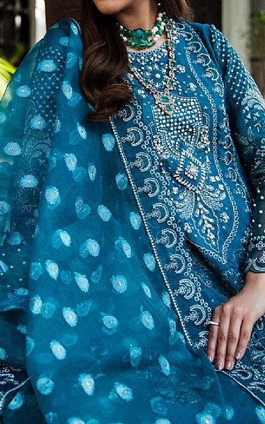 Maria Osama Khan Teal Blue Grip Suit | Pakistani Embroidered Chiffon Dresses- Image 3
