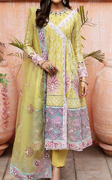 Maria Osama Khan Peach Yellow Grip Suit | Pakistani Embroidered Chiffon Dresses- Image 1