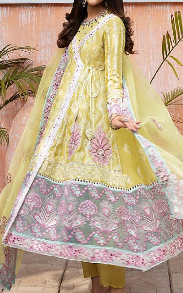 Maria Osama Khan Peach Yellow Grip Suit | Pakistani Embroidered Chiffon Dresses- Image 2