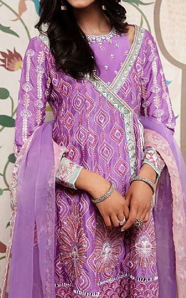 Maria Osama Khan Lilac Grip Suit | Pakistani Embroidered Chiffon Dresses- Image 3