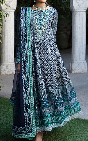 Maria Osama Khan Navy Blue Grip Suit | Pakistani Embroidered Chiffon Dresses- Image 1