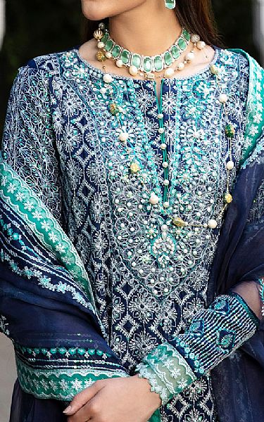 Maria Osama Khan Navy Blue Grip Suit | Pakistani Embroidered Chiffon Dresses- Image 3