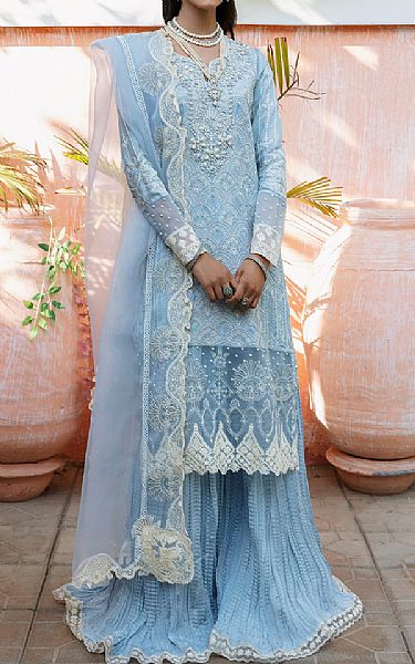 Maria Osama Khan Baby Blue Grip Suit | Pakistani Embroidered Chiffon Dresses- Image 1
