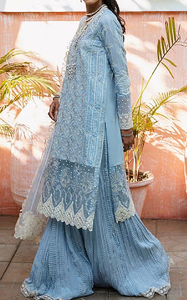 Maria Osama Khan Baby Blue Grip Suit | Pakistani Embroidered Chiffon Dresses- Image 2