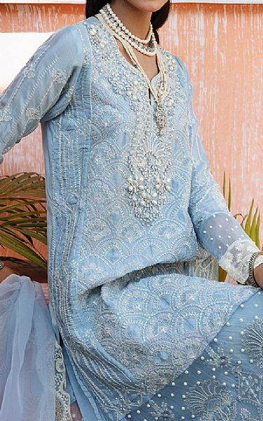 Maria Osama Khan Baby Blue Grip Suit | Pakistani Embroidered Chiffon Dresses- Image 3