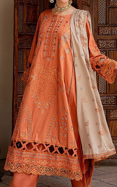 Marjjan Safety Orange Linen Suit | Pakistani Winter Dresses- Image 1