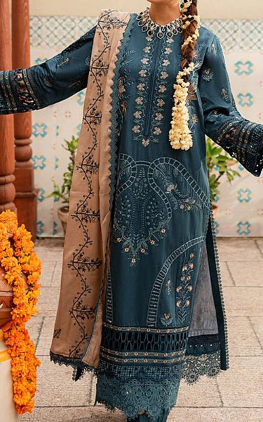 Marjjan Teal Blue Linen Suit | Pakistani Winter Dresses- Image 1