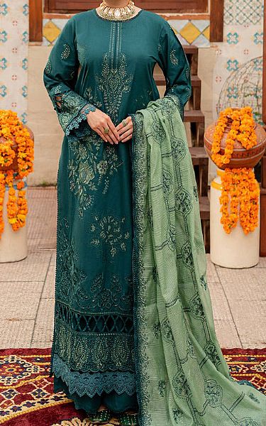 Marjjan Teal Linen Suit | Pakistani Winter Dresses- Image 1