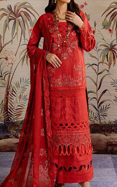 Marjjan Vermillion Red Karandi Suit | Pakistani Winter Dresses- Image 1