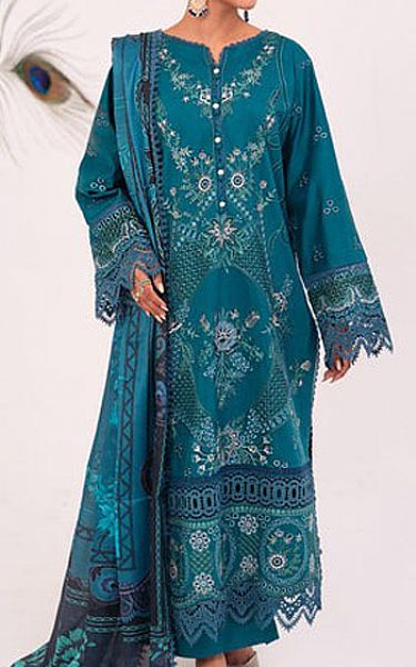 Marjjan Denim Blue Silk Suit | Pakistani Winter Dresses- Image 1