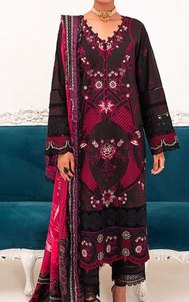 Marjjan Black Silk Suit | Pakistani Winter Dresses- Image 1