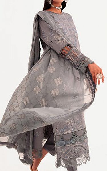 Marjjan Grey Silk Suit | Pakistani Winter Dresses- Image 1