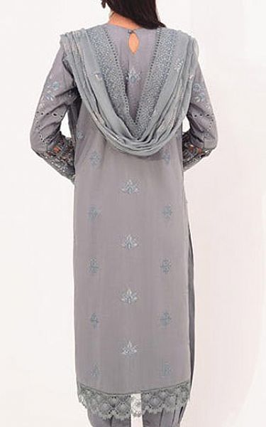Marjjan Grey Silk Suit | Pakistani Winter Dresses- Image 2