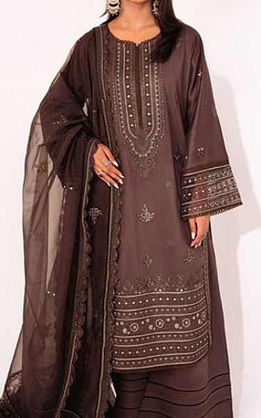 Marjjan Umber Brown Silk Suit | Pakistani Winter Dresses- Image 1