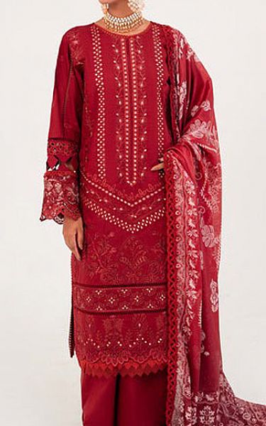 Marjjan Red Silk Suit | Pakistani Winter Dresses- Image 1
