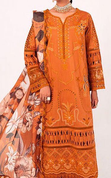 Marjjan Safety Orange Silk Suit | Pakistani Winter Dresses- Image 1