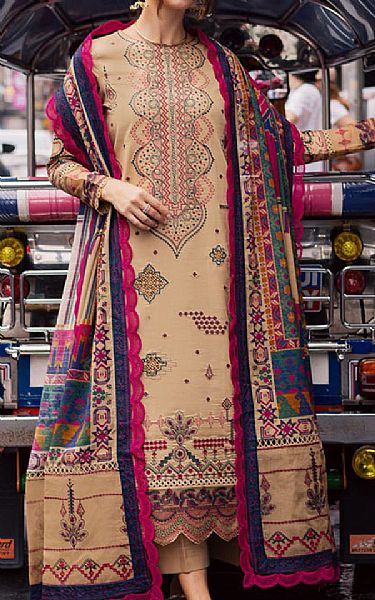 Marjjan Tan Lawn Suit | Pakistani Lawn Dress in USA- Image 1