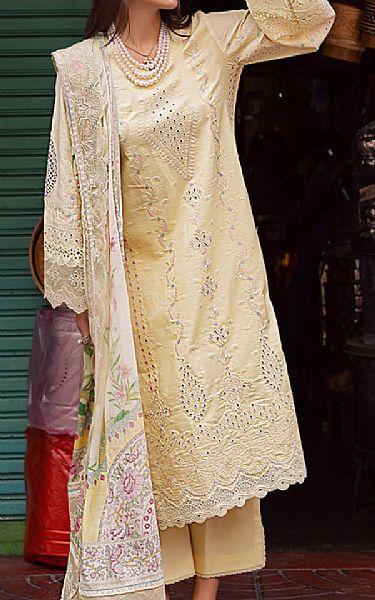 Marjjan Pale Yellow Lawn Suit | Pakistani Lawn Dress in USA- Image 1