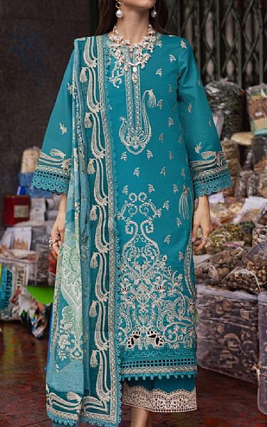 Marjjan Teal Lawn Suit | Pakistani Lawn Dress in USA- Image 1