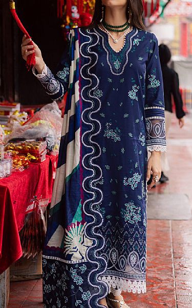 Marjjan Navy Blue Lawn Suit | Pakistani Lawn Dress in USA- Image 1