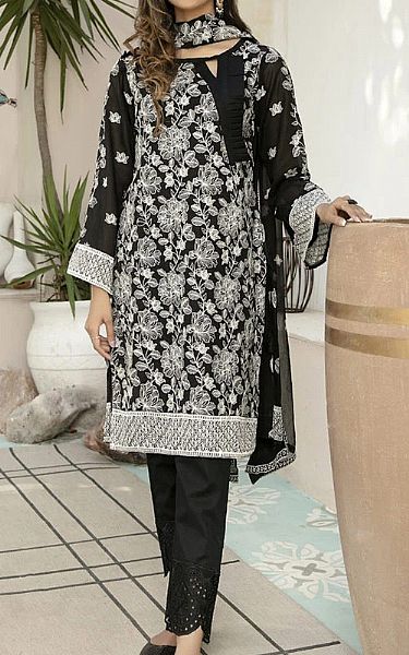 Marjjan Black Swiss Voil Suit | Pakistani Dresses in USA- Image 1