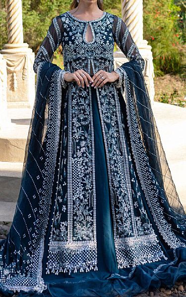 Marjjan Deep Sea Blue Chiffon Suit | Pakistani Embroidered Chiffon Dresses USA- Image 1