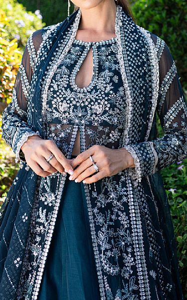 Marjjan Deep Sea Blue Chiffon Suit | Pakistani Embroidered Chiffon Dresses USA- Image 3