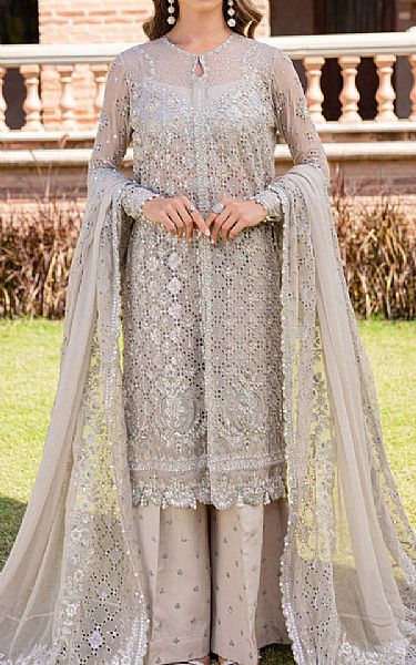 Marjjan Grey Chiffon Suit | Pakistani Embroidered Chiffon Dresses USA- Image 1