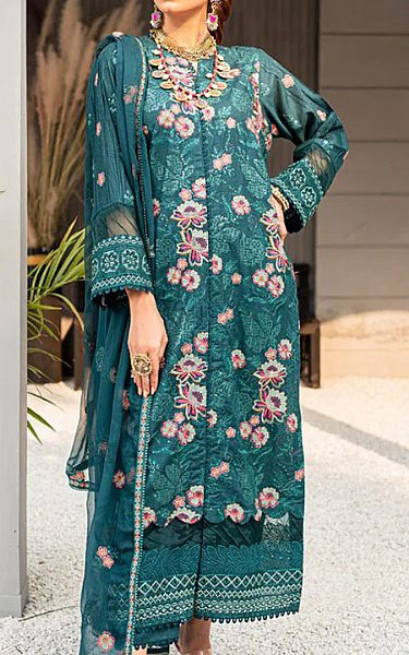 Marjjan Teal Karandi Suit | Pakistani Winter Dresses- Image 1