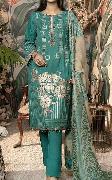 Marjjan Sea Green Wool Suit | Pakistani Dresses in USA- Image 1