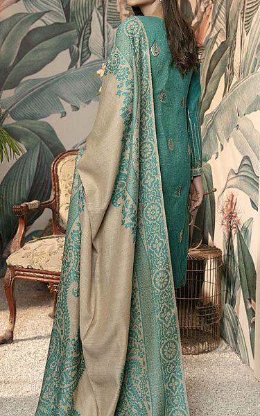 Marjjan Sea Green Wool Suit | Pakistani Dresses in USA- Image 2