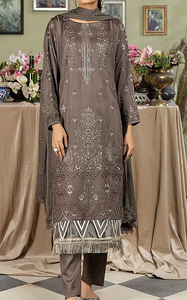 Marjjan Dark Gray Linen Suit | Pakistani Winter Dresses- Image 1