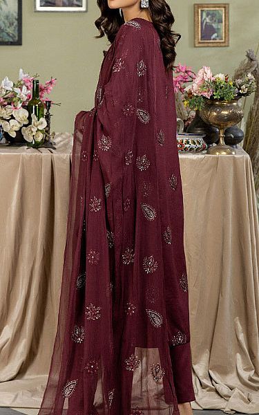 Marjjan Wine Linen Suit | Pakistani Winter Dresses- Image 2