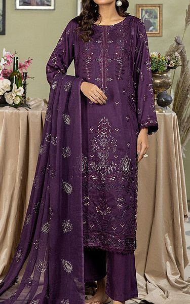 Marjjan Purple Linen Suit | Pakistani Winter Dresses- Image 1