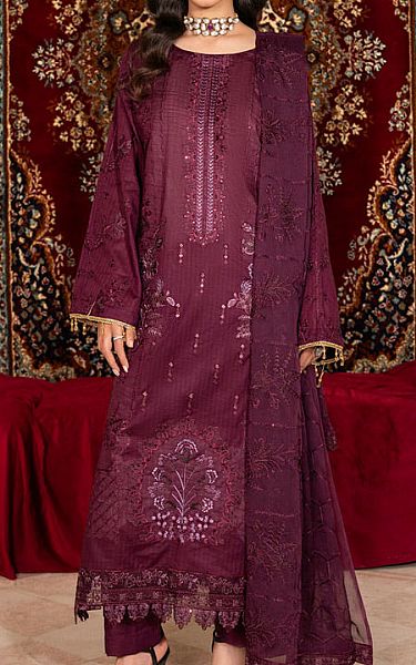 Marjjan Plum Lawn Suit | Pakistani Lawn Dress in USA- Image 1