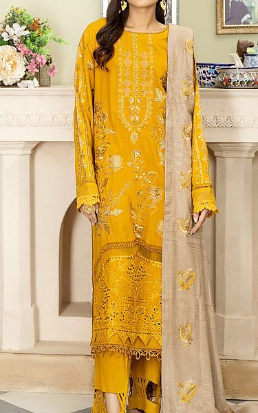 Marjjan Mustard Wool Suit | Pakistani Winter Dresses- Image 1