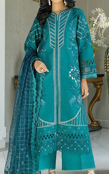 Marjjan Teal Lawn Suit | Pakistani Lawn Dress in USA- Image 1