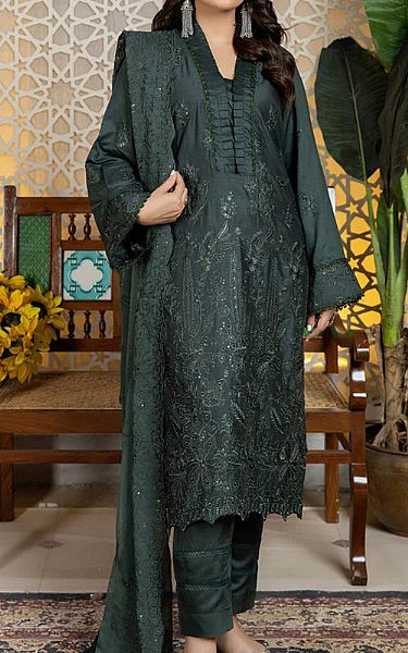 Marjjan Phthalo Green Viscose Suit | Pakistani Dresses in USA- Image 1