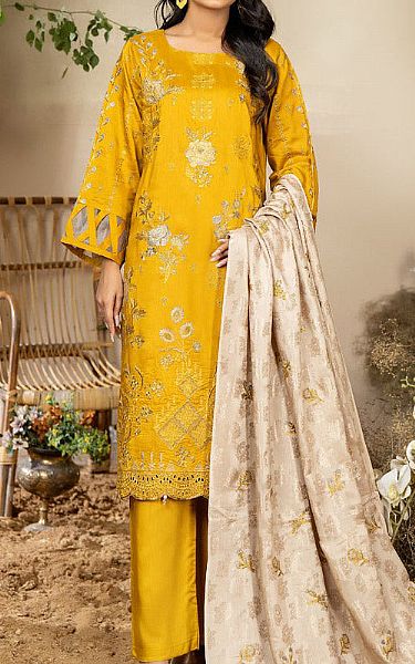 Marjjan Golden Yellow Viscose Suit | Pakistani Winter Dresses- Image 1