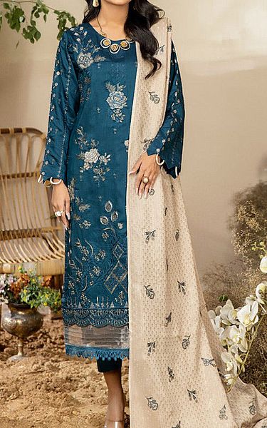 Marjjan Zinc Blue Viscose Suit | Pakistani Winter Dresses- Image 1