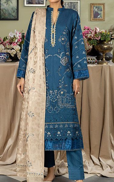 Marjjan Denim Blue Viscose Suit | Pakistani Winter Dresses- Image 1