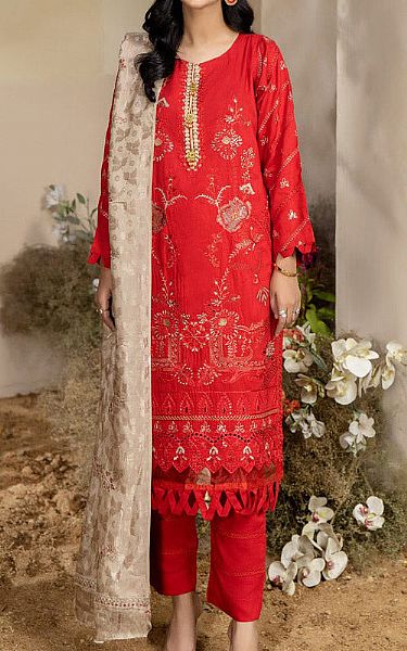 Marjjan Ruby Red Viscose Suit | Pakistani Winter Dresses- Image 1